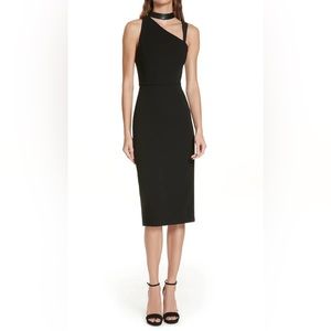 🔥🔥🔥NEW Alice + Olivia Jona Leather Trim Asymmetric Sheath Black Dress